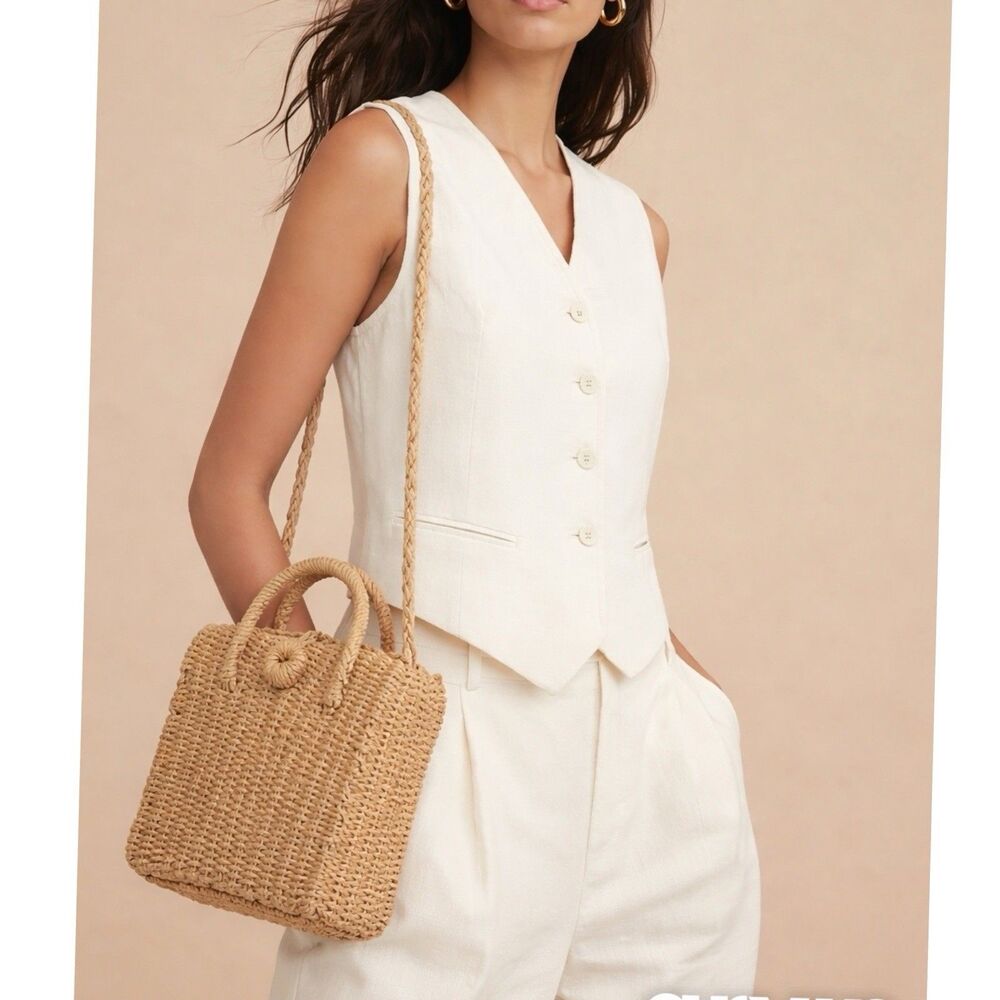 Women's Straw Bag Handwoven Square Bag  rattan shoulder bag